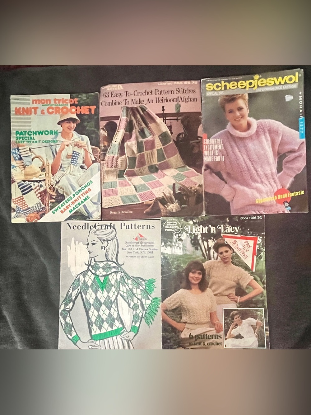 Vintage Knitting and Crochet Pattern Books Lot of 5 Mon Tricot Leisure Arts